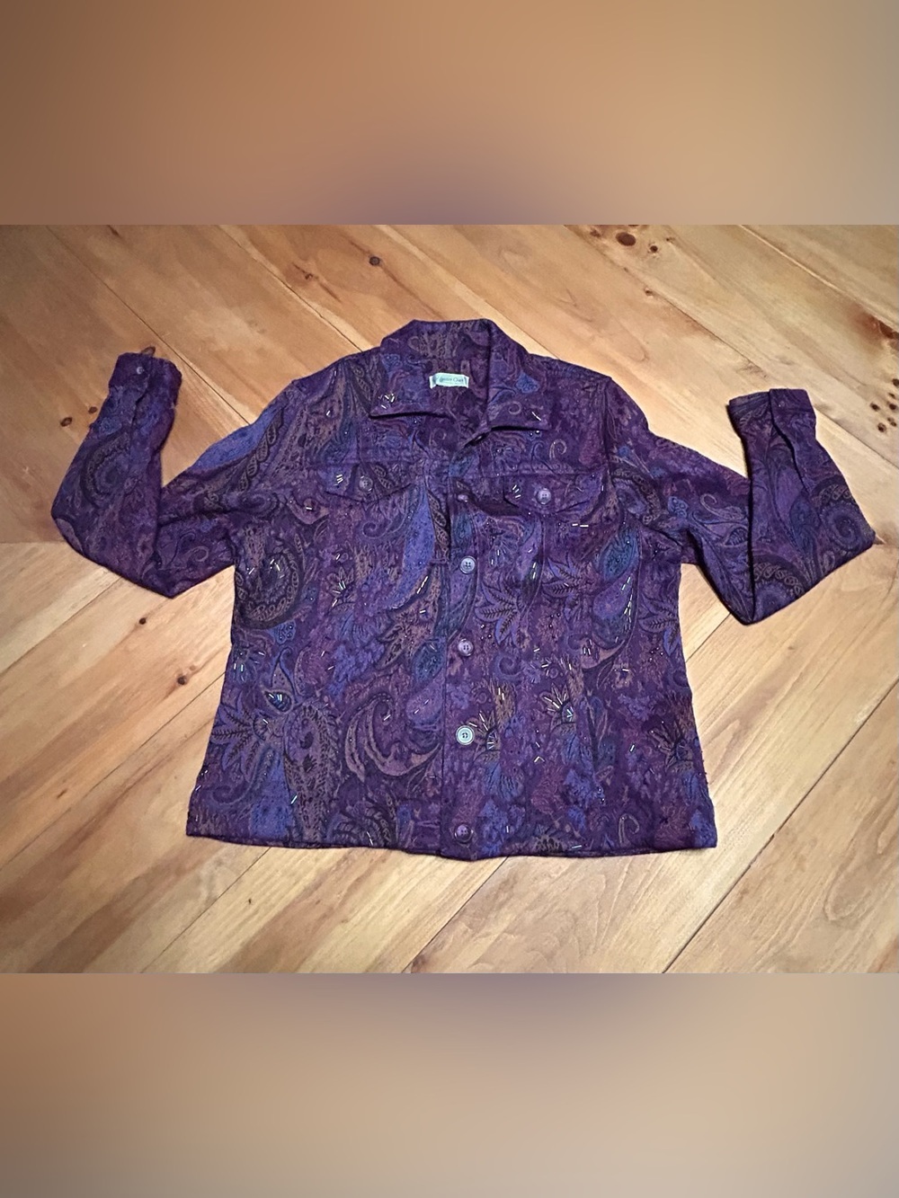 Coldwater Creek Purple Paisley Jacket with Metallic bead Accents